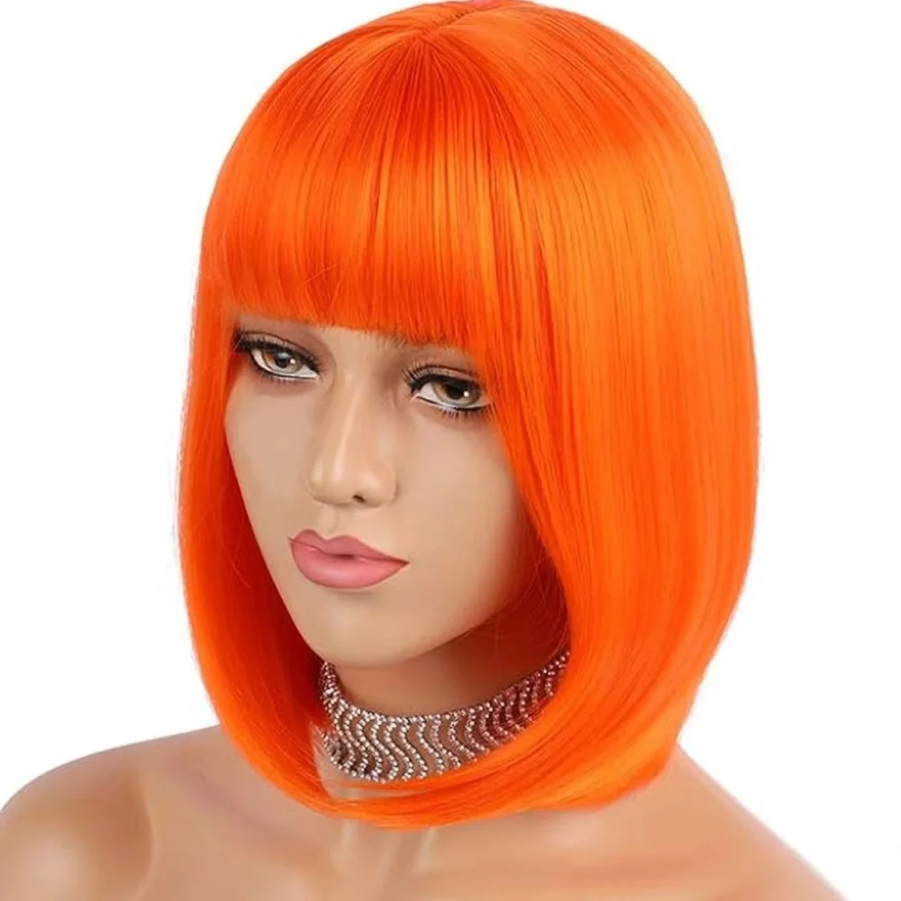 Vibrant Orange Synthetic Bob Wig - Women Hair